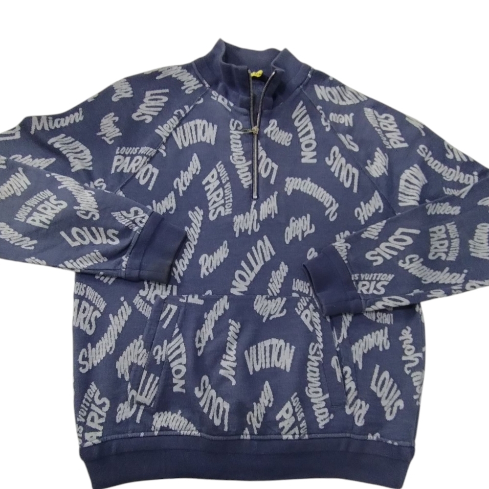Louis Vuitton Men's Designer Luxury Jacquard Cities Half Zip‎ Sweater Size XL
